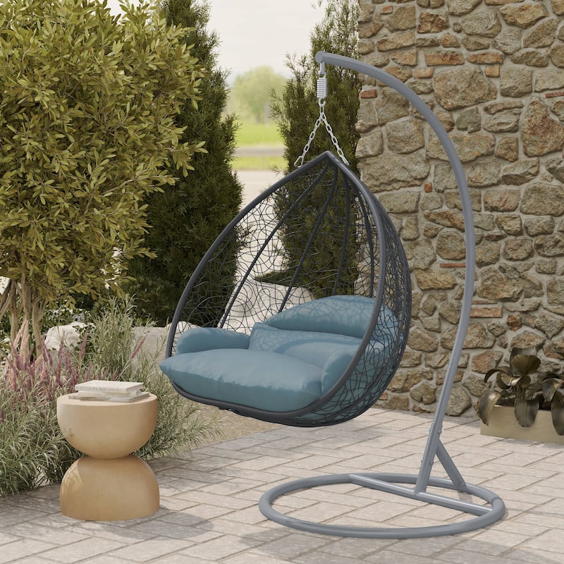 2-Person Egg Swing Chair in Grey Stainless Steel 2-Seater Porch Swing for Outdoor and Indoor - 77.95" Height