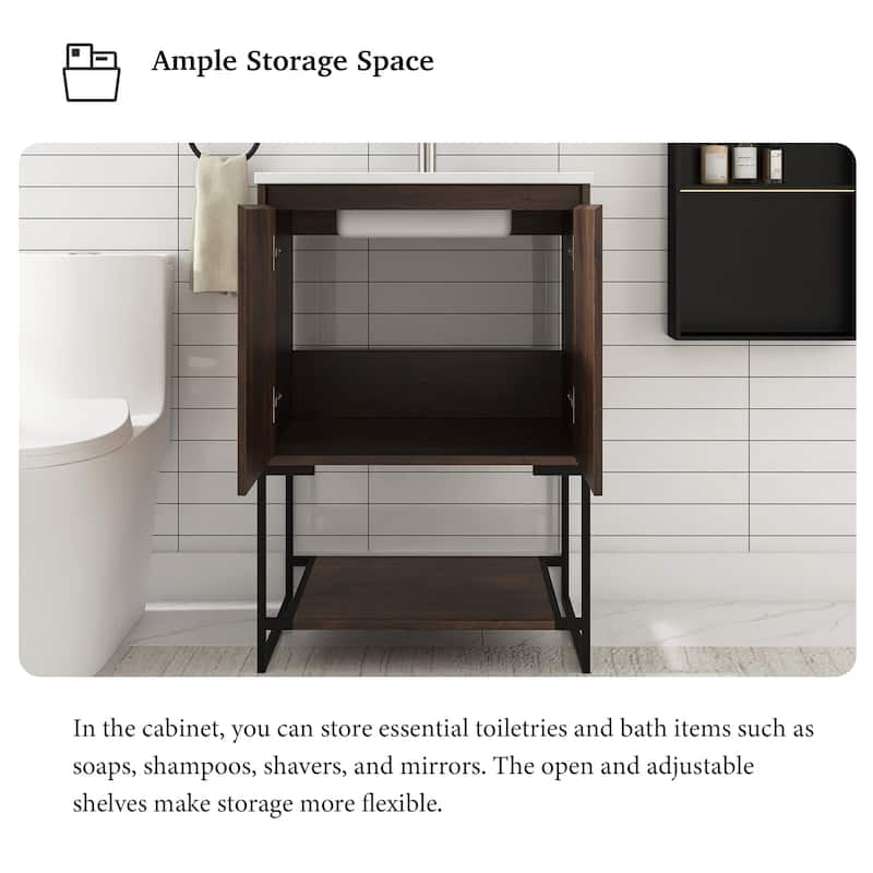 24-inch Freestanding Bath Vanity with White Cultured Mable Top