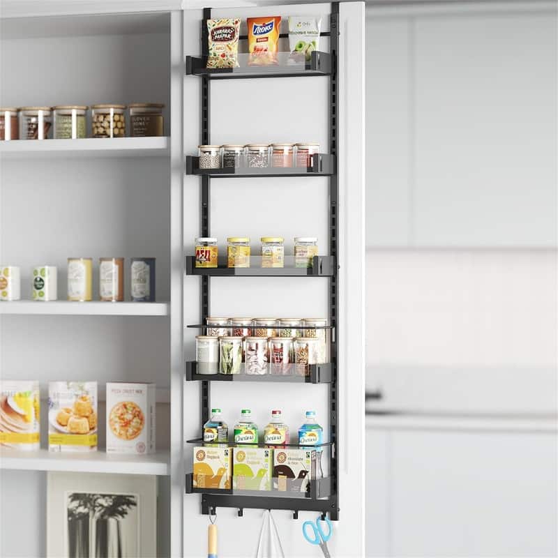 6-Tier Pantry Door Organizer Adjustable - 4.92"D x 14.56"W x 50.6"H - Black - 4.92"D x 14.56"W x 50.6"H