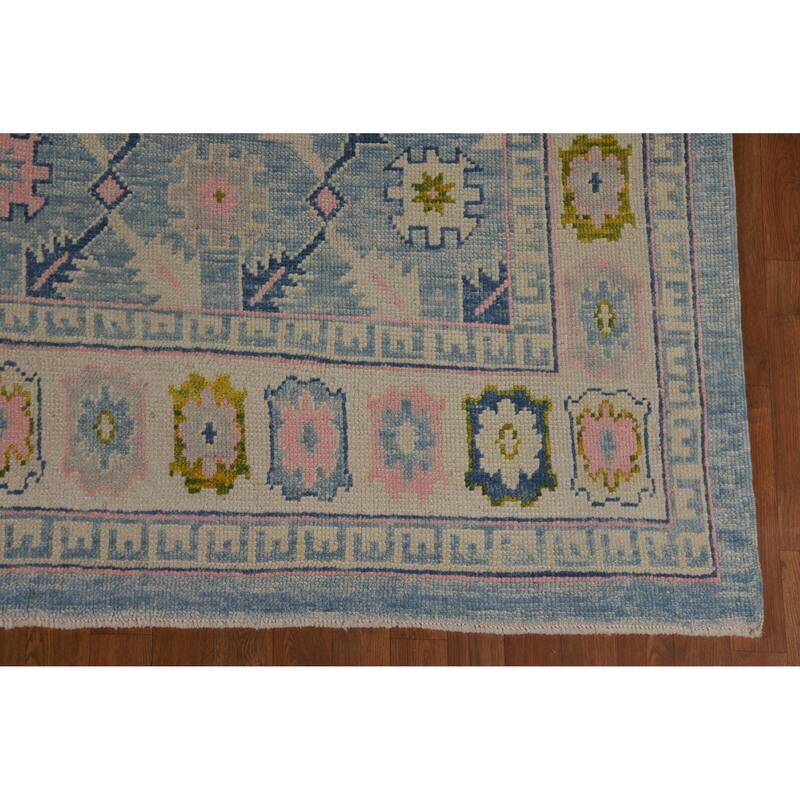 Hand Knotted Oriental 100% Wool Carpet Transitional All-Over Navy Blue & Blues Oushak Area Rug - 10' 10'' X 8' 2''