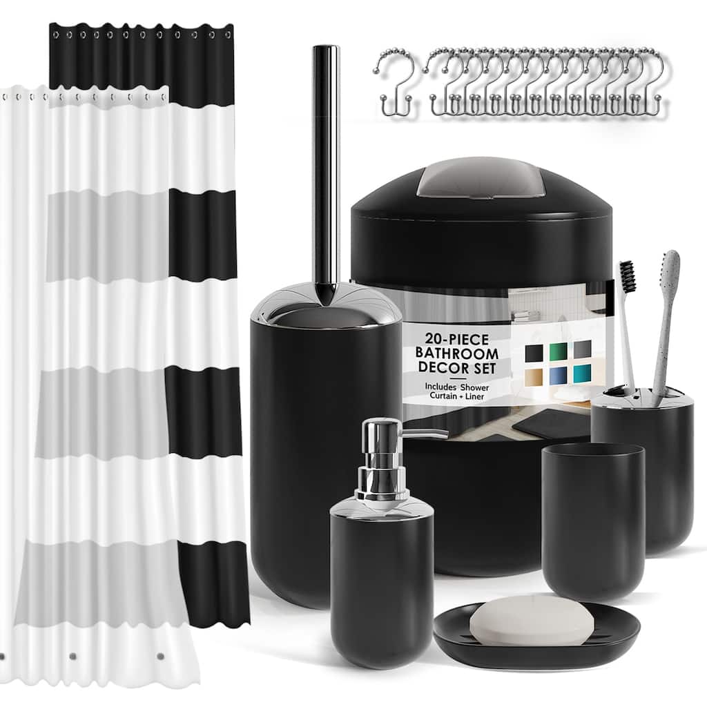 Clara Clark 20 Piece Complete Bathroom Accessories Kit with Shower Curtain Set
