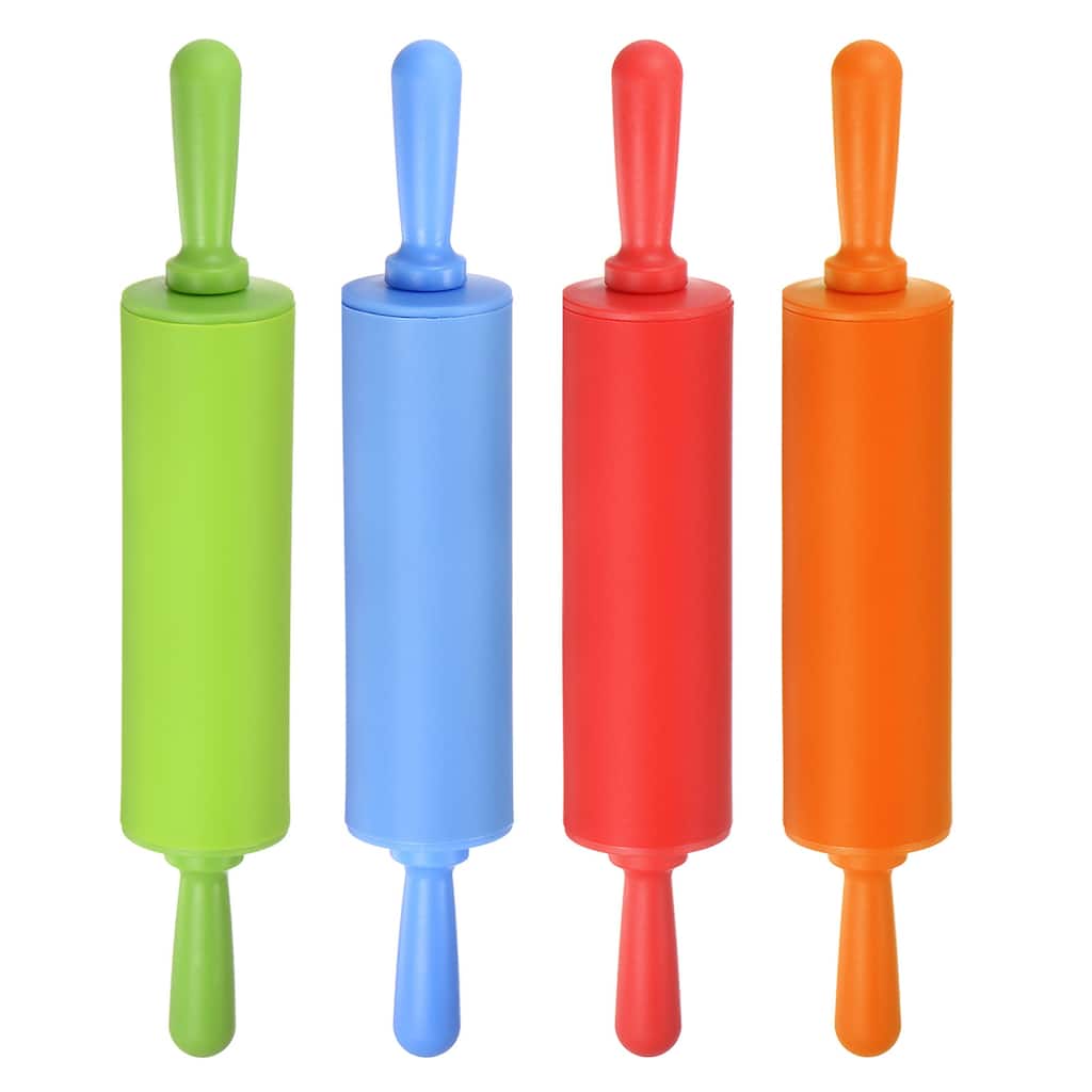 Silicone Rolling Pins for Baking 30cm x 4.2cm 4 Colors - Green & Orange & Red & Blue