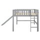 preview thumbnail 5 of 21, Wooden Bedframe Full Size Low Loft Bed with Slide and Ladder
