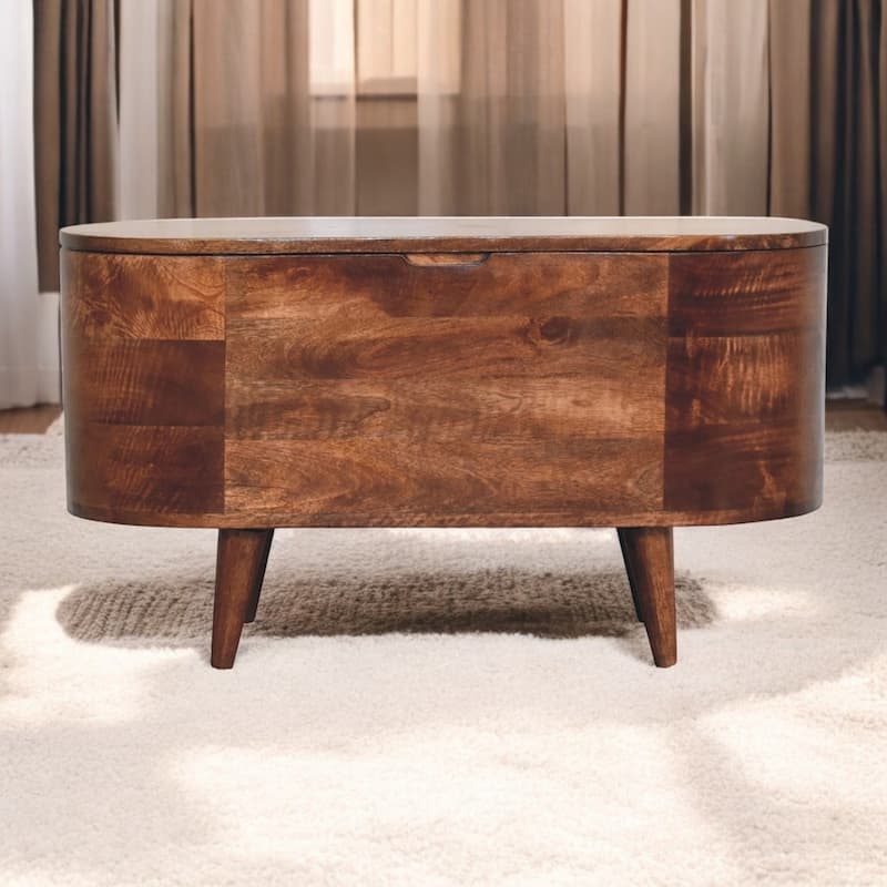 Artisan Furniture Solid Wood Honey Caramel Rounded Lid up Blanket Box, Brown, Internal Storage - N/A