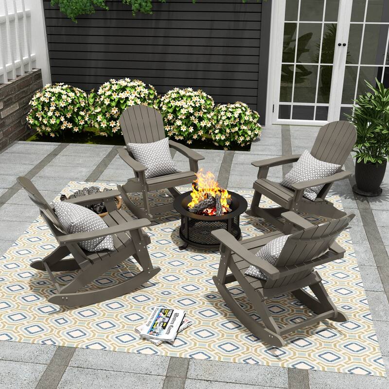 Vineyard HIPS Outdoor Eco-Friendly All Weather Seashell Rocking Adirondack Chairs (Set of 4)