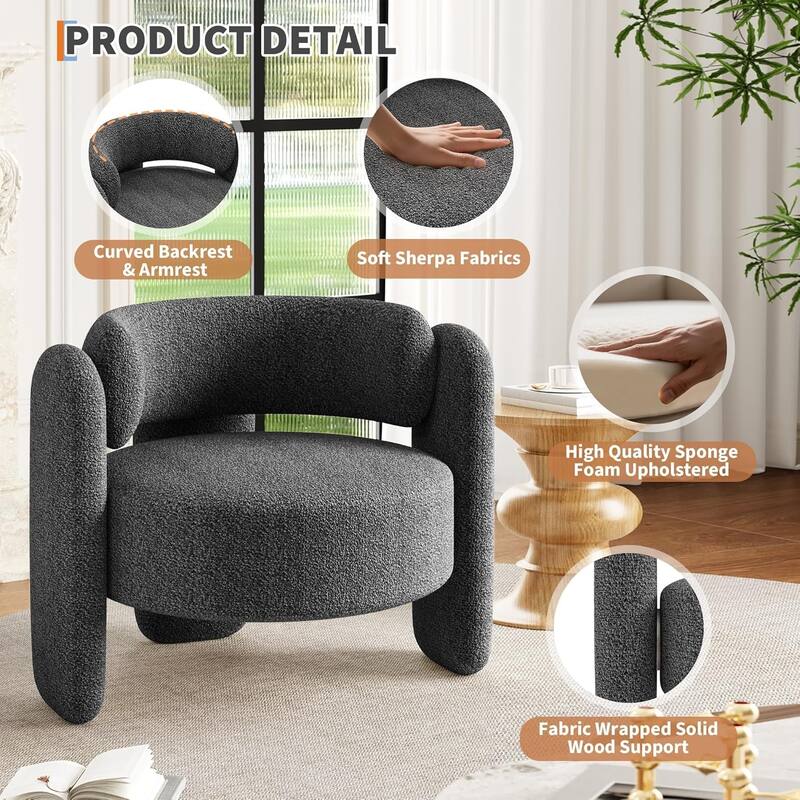 Modern Chenille Accent Chair,Round Corner Side Sitting Lounge Armchair for Bedroom