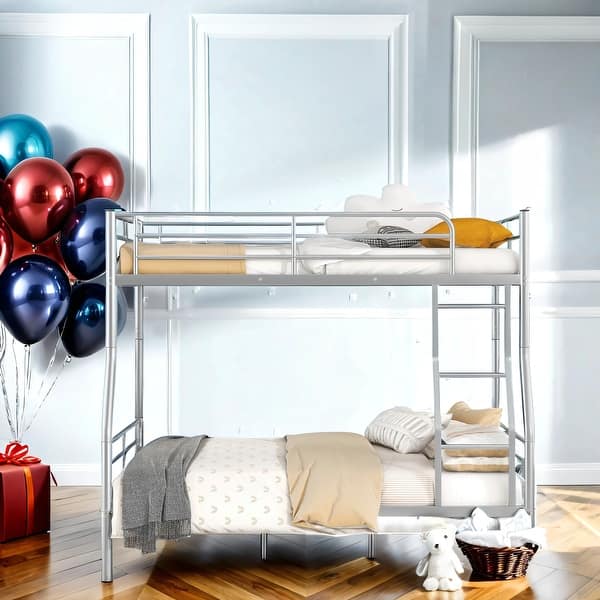 slide 2 of 21, Contemporary Build Metal Loft Bed, Kid'S Bunk Beds, Full Xl Over Queen Silver