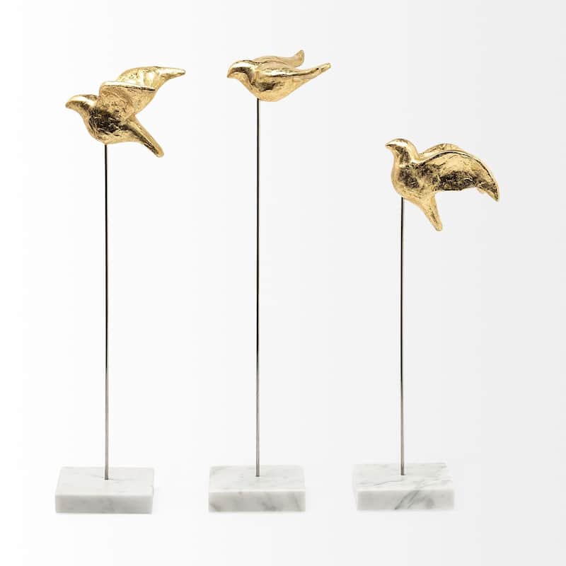 Set of Three Gold Bird Sculptures - 4"W x 11"D x 16"H