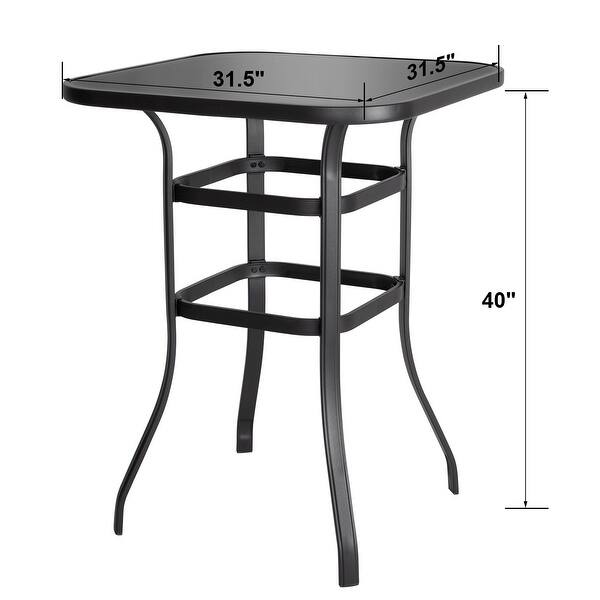 Outdoor 32 Inch Square Bar Table with Silk Screen Glass Tabletop Bed