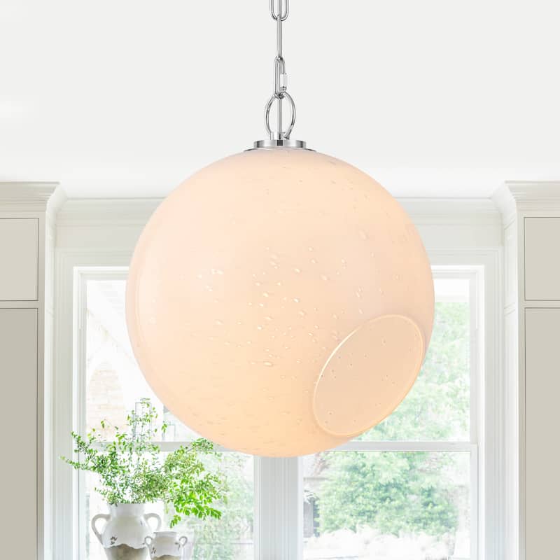 Modern White Bubble Glass Globe Pendant Light with Side Opening - Dia.12-in