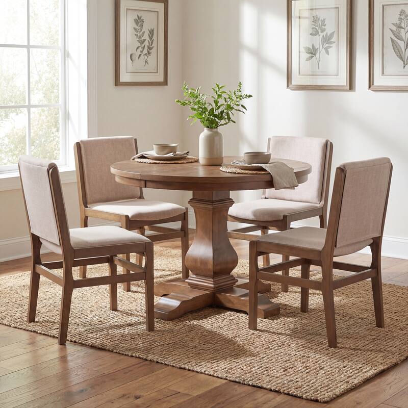 Christopher Knight Home - Modern Contemporary Upholstered Armless Dining Chairs Set with Seat and Back Cushion - Set of 4 - Walnut+Beige