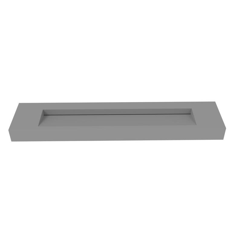 Pyramid Solid Surface Wall-Mounted Bathroom Sink - 84" No Faucet Hole - Grey