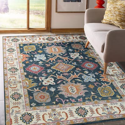Home Decor EORC Hand-Knotted Wool Colorful Oushak Classic Rug, Charcoal Luxurious & Timeless Area Rug for Adding Sophistication