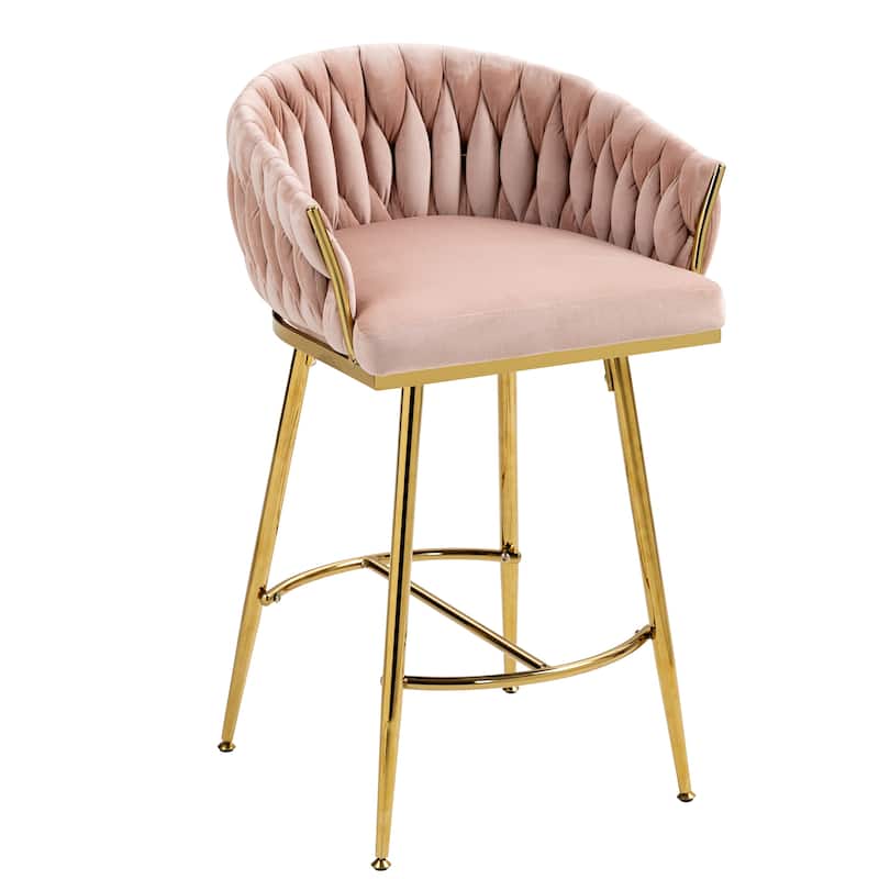 26'' Counter Height Bar Stools Velvet Kitchen Island Counter Bar Stool With Hand- Wave Back