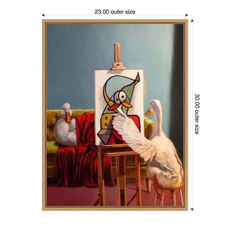 Duckcasso by Lucia Heffernan Framed Canvas Wall Art Print - Sylvie Natural - 23 x 30 in