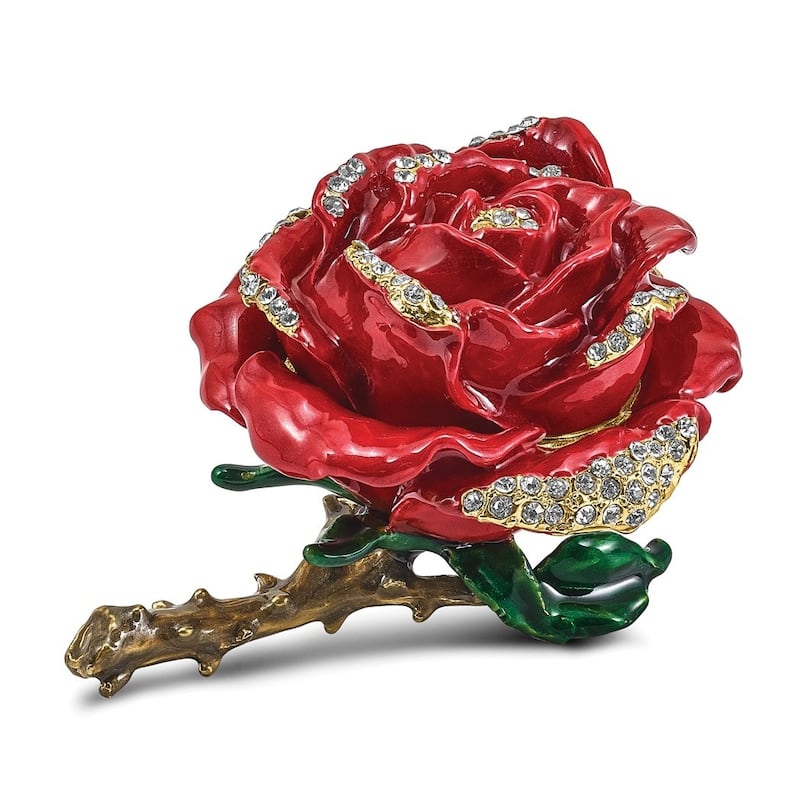 Curata Pewter Crystals Gold-Tone Enameled Rosa Red Rose W/Ring Pad ...