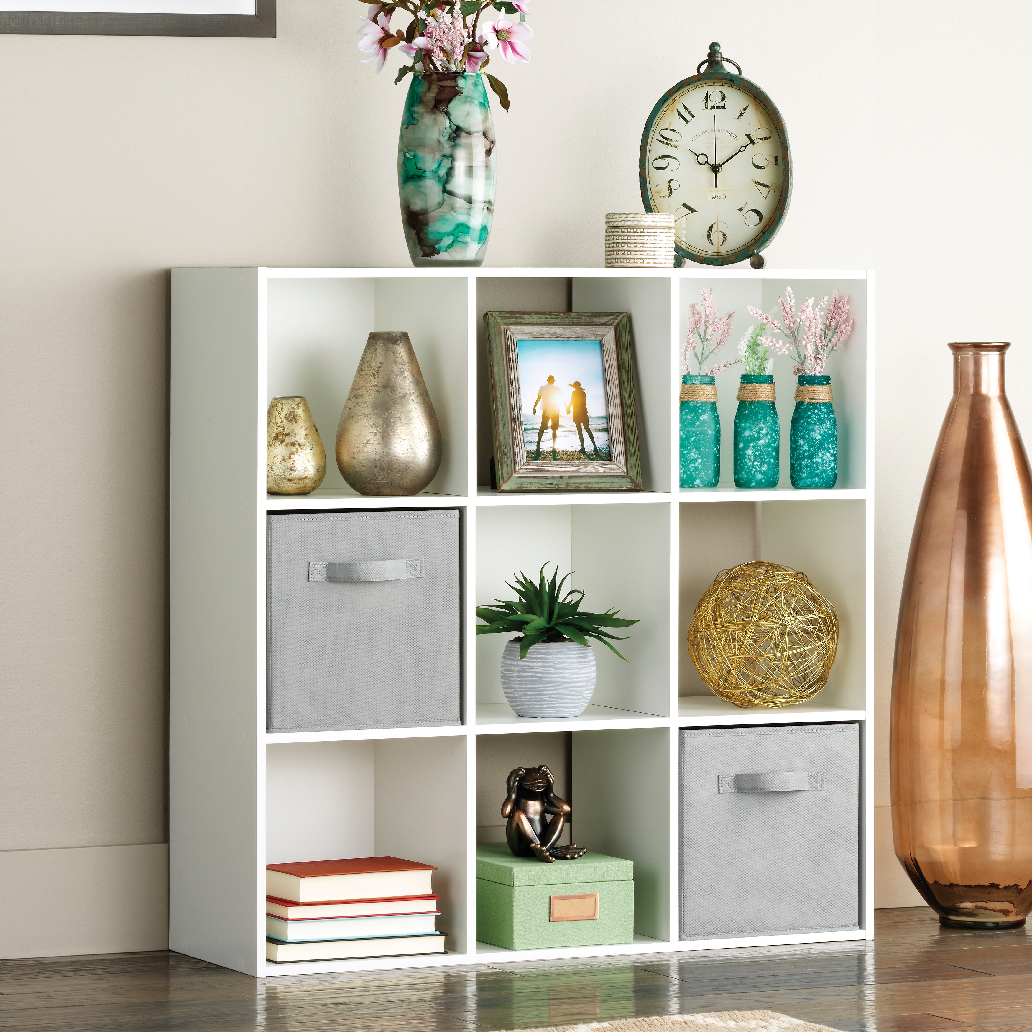 Whitmor 9 Cube Wood Storage Organizer - White