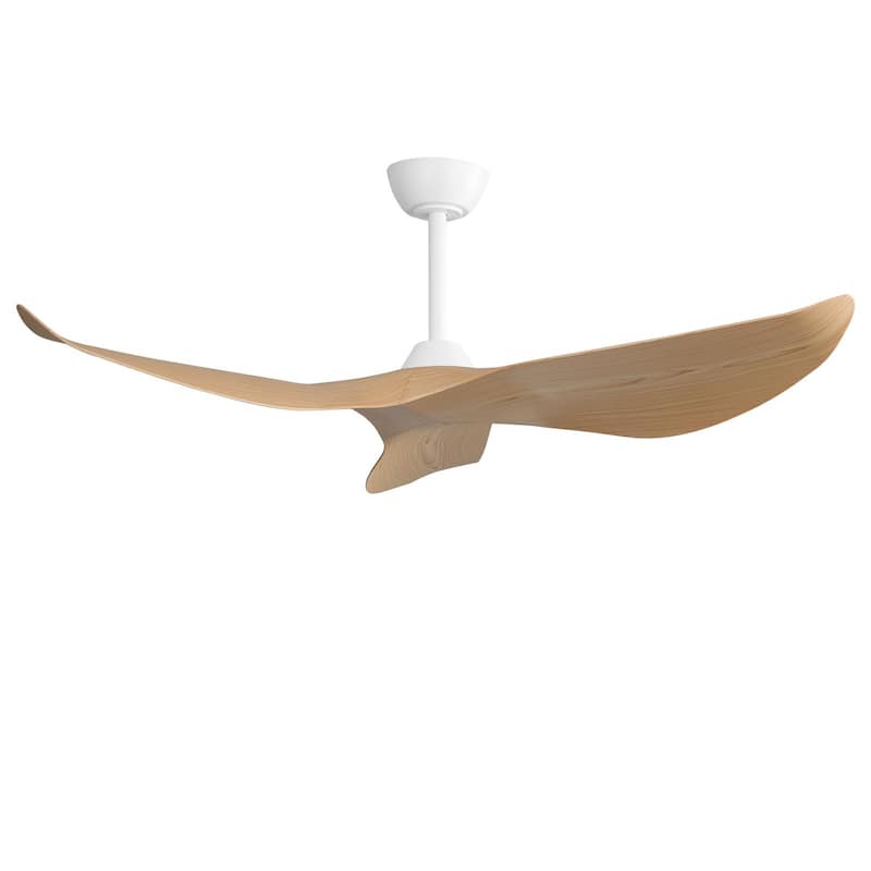 Sofucor 52inch Farmhouse Vintage Ceiling Fan with Wave-shaped curved Blades, Remote Control,Without Light - 52 Inches - White with Light wood grain ABS Blades