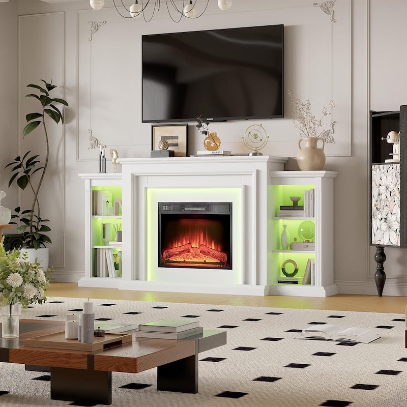 72 inch LED Electric Fireplace with Mantel Fireplace TV Stand Entertainment Center