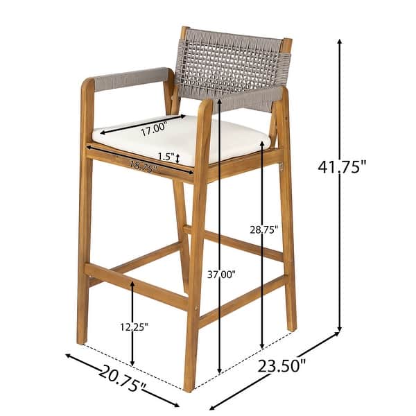 dimension image slide 0 of 3, Christopher Knight Home - Malibu Outdoor Bar Stool Set Acacia Wood with Rope Back and Water-Resistant Cushions