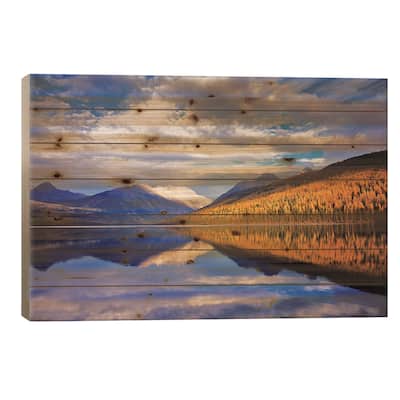 Cloudy Autumn Landscape And Its Reflection, Kintla Lake, Glacier National Park, Montana, USA Print On Wood by Chuck Haney