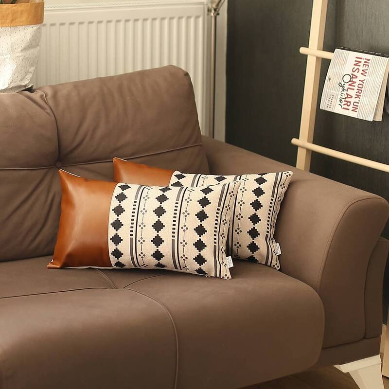 Decorative Vegan Faux Leather Throw Pillows Set of 2