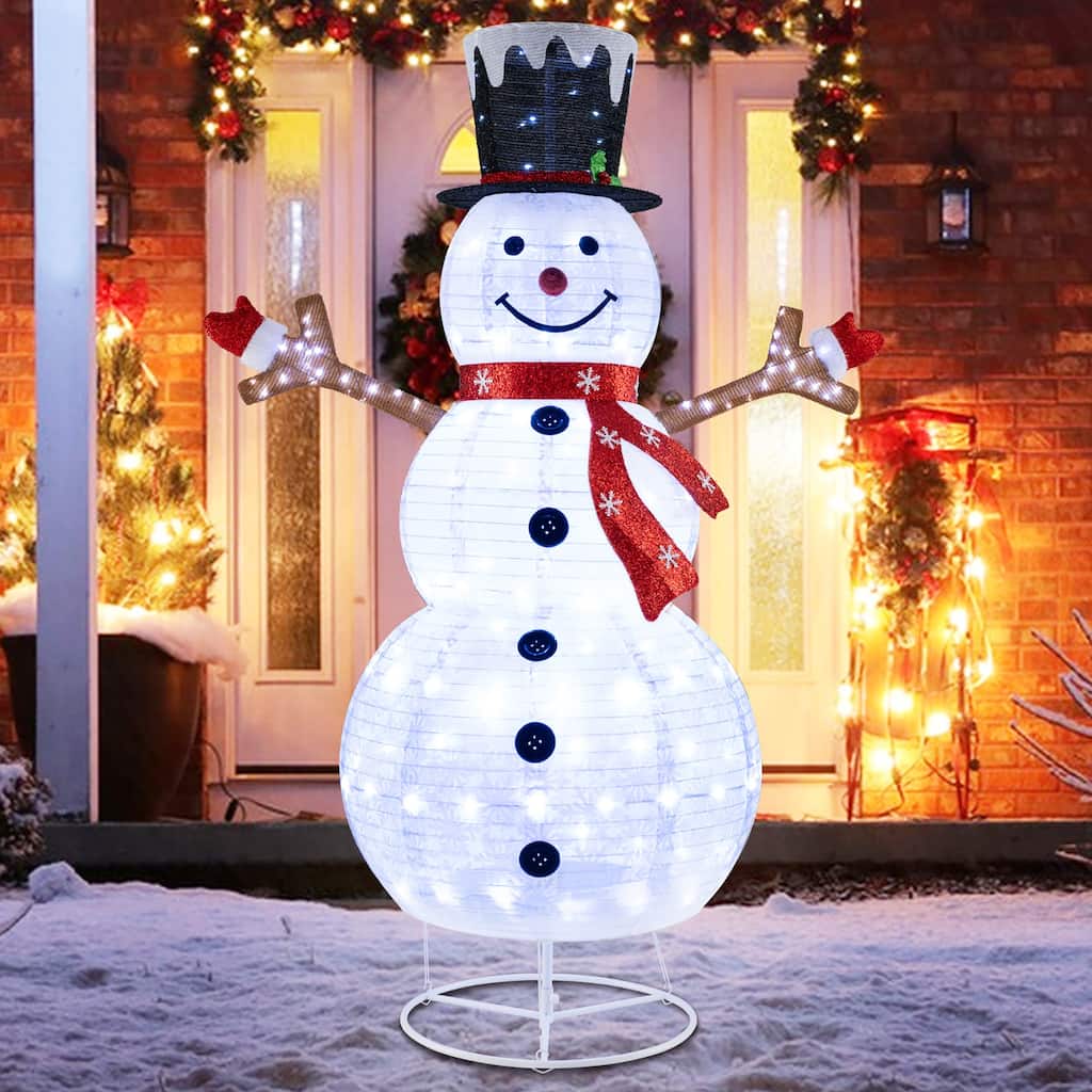 Gymax 6ft Lighted Pop-Up Christmas Snowman w/ Hat & Scarf 180 Pre-Lit - Multi - See Details