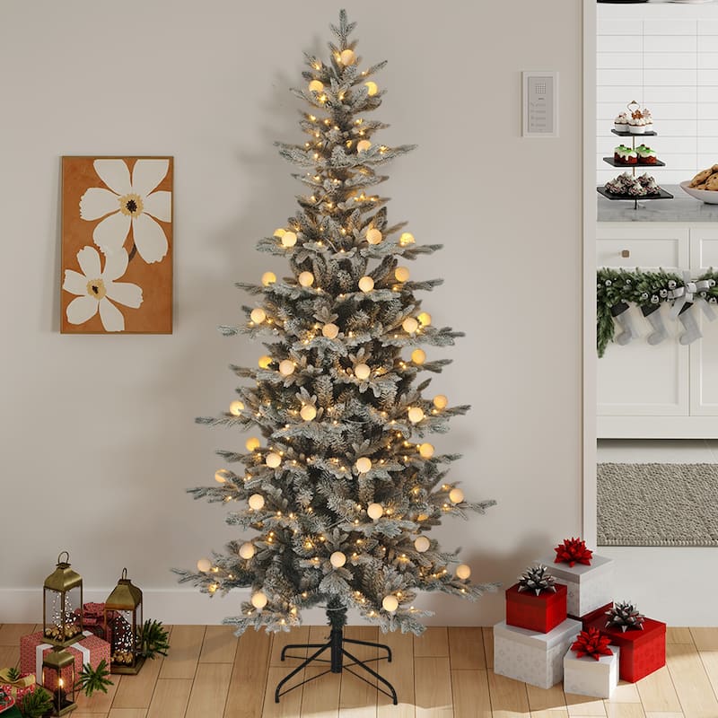 6/7.5 FT Pre-lit Flocked Layered Christmas Tree with Remote Control