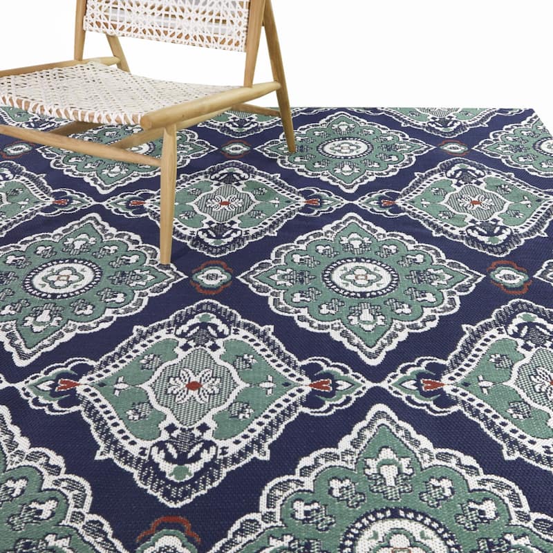 Marama Medallion Indoor/Outdoor Area Rug - 2' x 6'11" Runner - Dark Blue