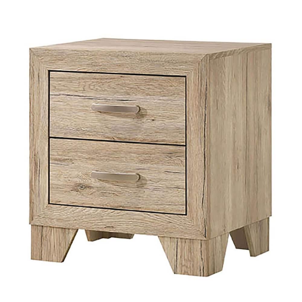 Natural 2-Drawer Nightstand with Wooden Tapered Legs
