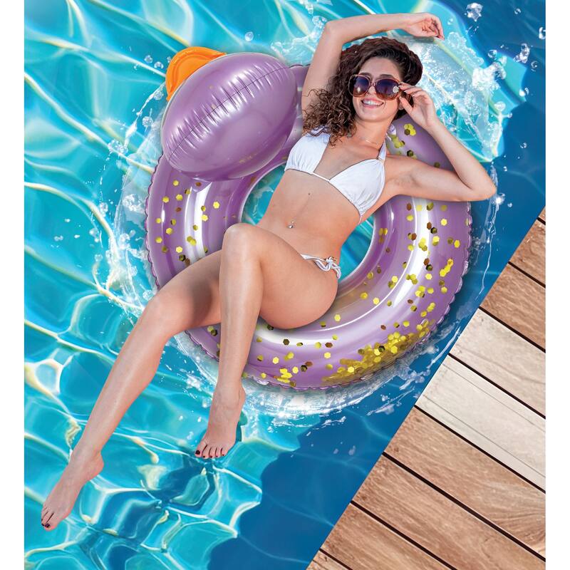 POZA Inflatable Duck Pool Float Tube for Kids and Adults - Purple Gold - 36 inches