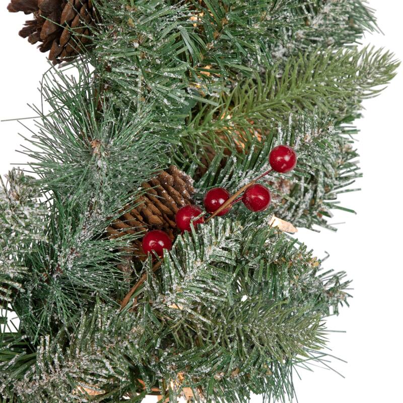Pre-Lit Snowy Waterloo Pine Artificial Christmas Wreath - 24-Inch Clear Lights - 24"