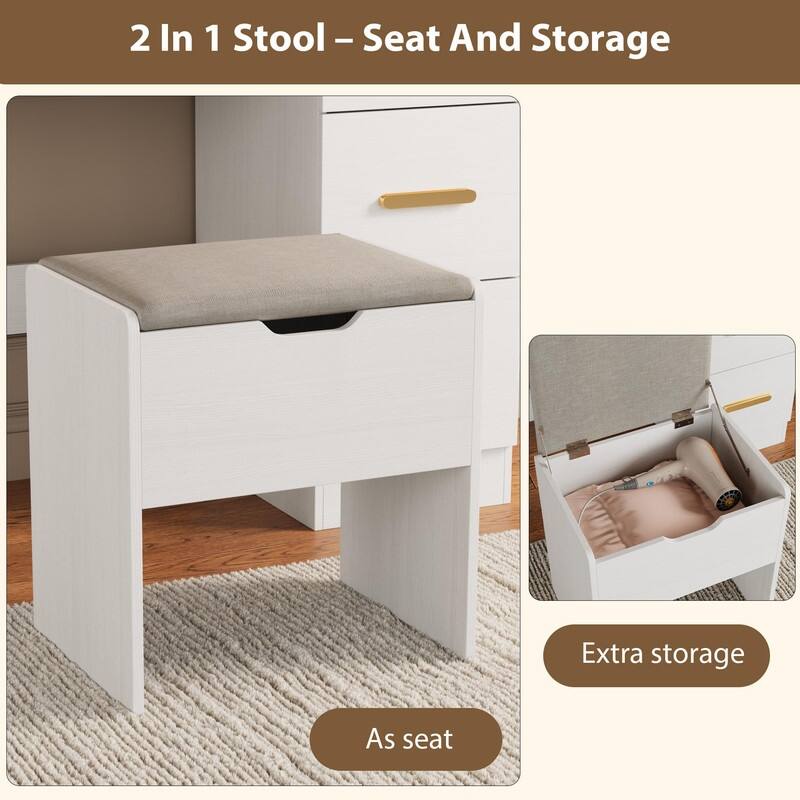 45.9" Vanity Desk with LED Mirror, Power Outlet, 7 Drawers