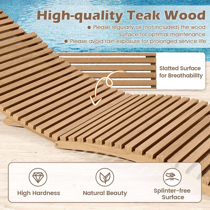 Gymax 2PCS Outdoor Folding Teak Wood Chaise Lounge Chair w/Curved