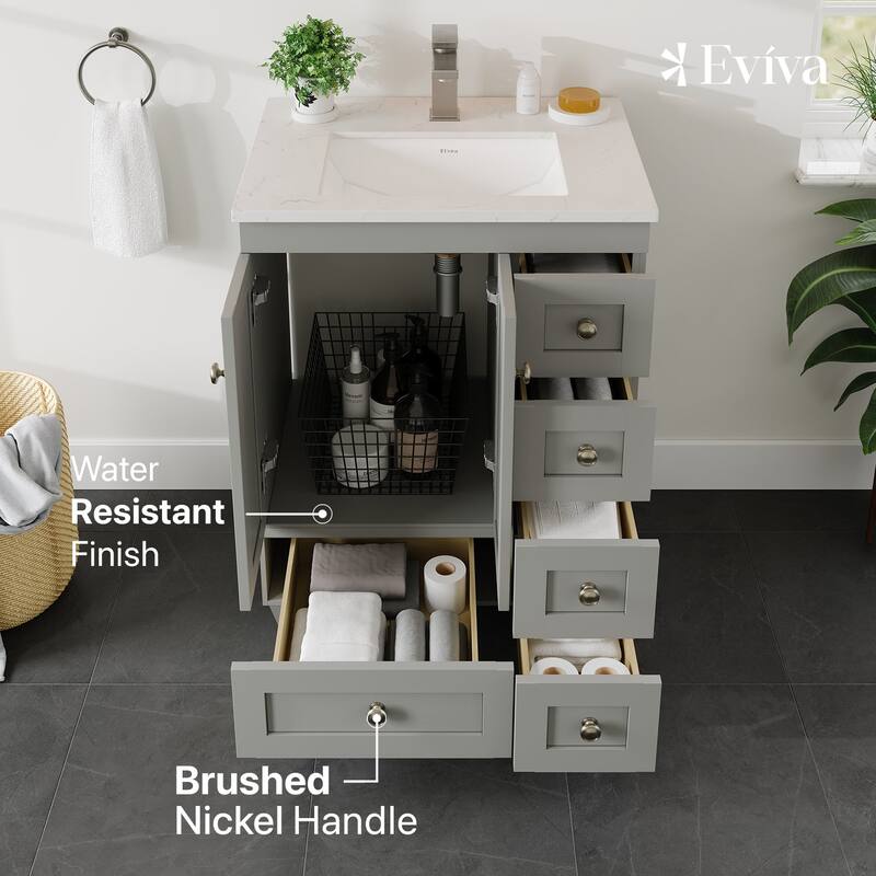 Eviva Acclaim 24"W Bath Vanity with Carrara Quartz Top & Undermount Sink