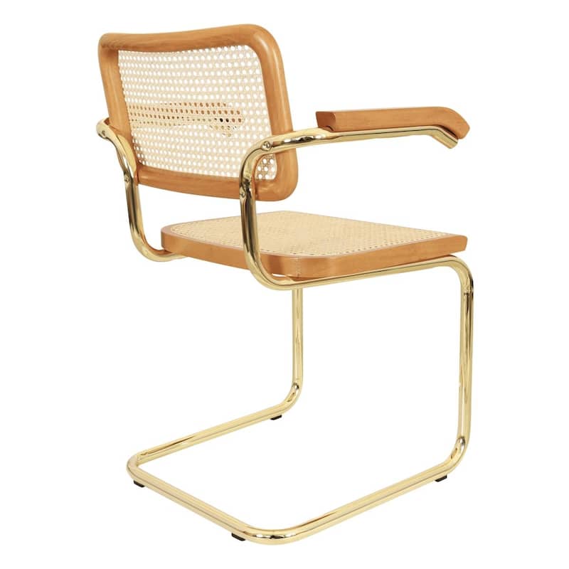 Breuer Chair Company Marcel Breuer Cesca Cane Cantilever Armchair Arm Chair w/ Brass Steel Frame (Various Wood & Cane Colors)