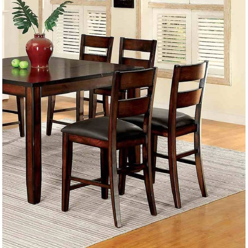 Transitional Dark Cherry Finish 9PC Counter Height Set Table and Side Chairs