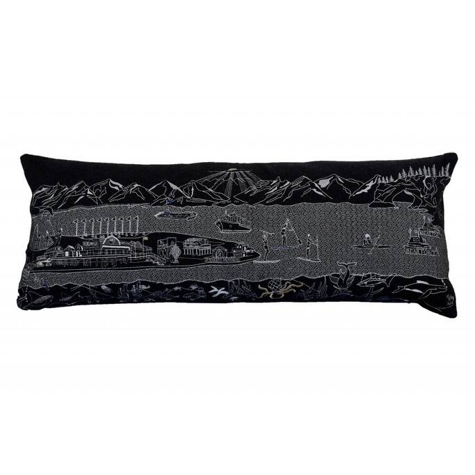 35" Black Homer Spit Nighttime Skyline Lumbar Decorative Pillow