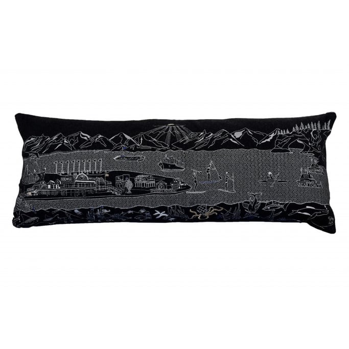 35" Black Homer Spit Nighttime Skyline Lumbar Decorative Pillow