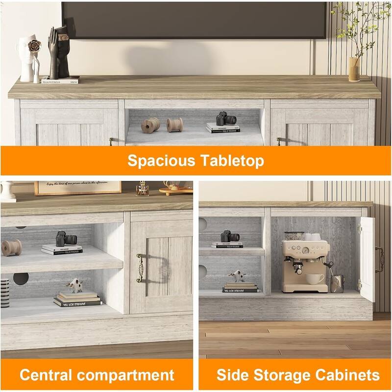 Farmhouse TV Stand for 65 Inch TVs Entertainment Center with Storage Cabinets, Media Console Table
