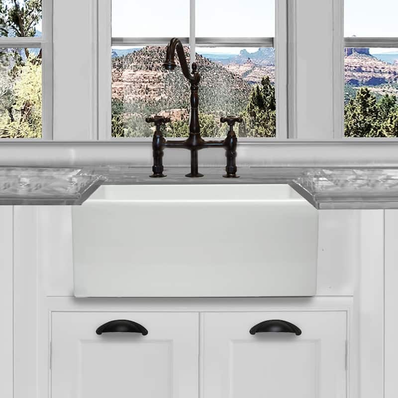 Highpoint Collection 24-inch Single Bowl Reversible Fireclay Farmhouse Kitchen Sink