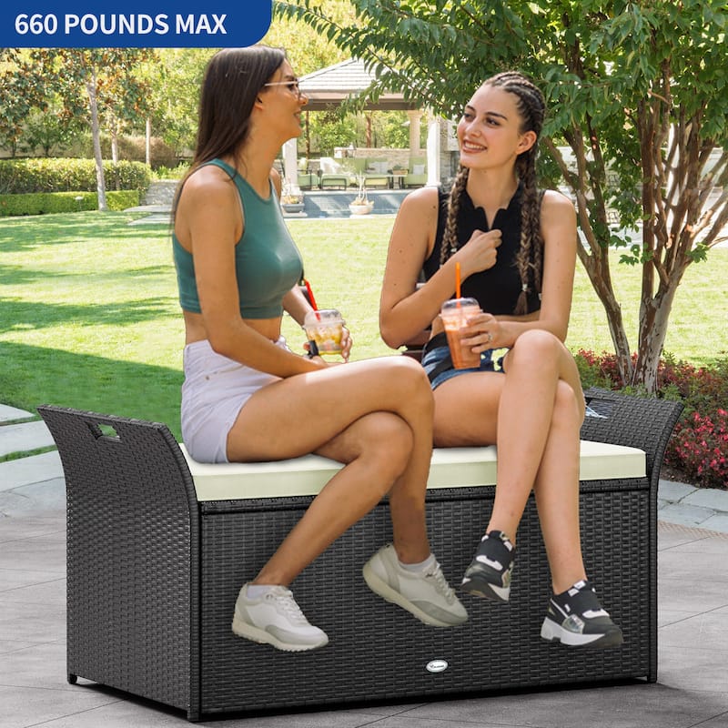 90 Gallon Outdoor Wicker Deck Box - N/A
