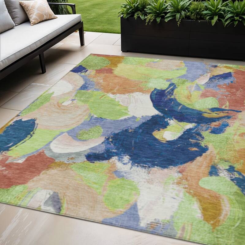 HomeRoots Abstract Transitional Rectangle Outdoor Rug - 5' X 8'