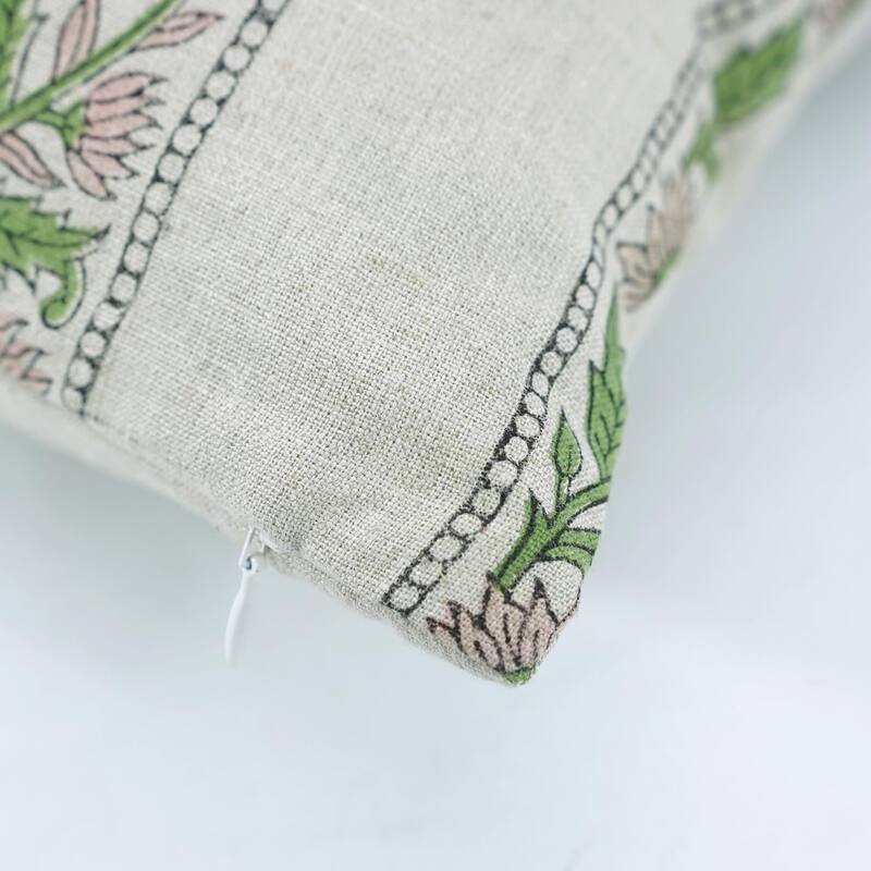 Fabdivine Linen Pink Fall or Home Decor Floral Cushion Cover, Khushi