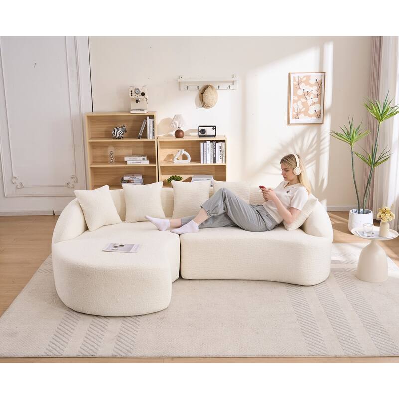 99" L-Shaped Chenille Sectional Boneless Sofa with Chaise and Pillows