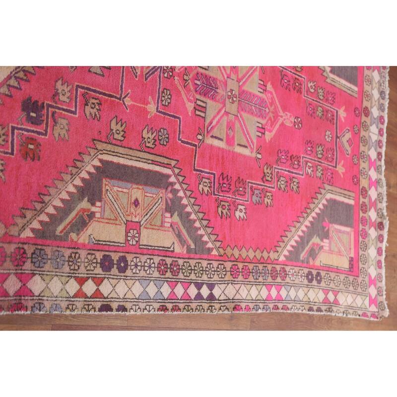 Hand Knotted Oriental 100% Wool Carpet Traditional Tribal Pink Ardebil Runner Rug - 9' 10'' X 4' 4''