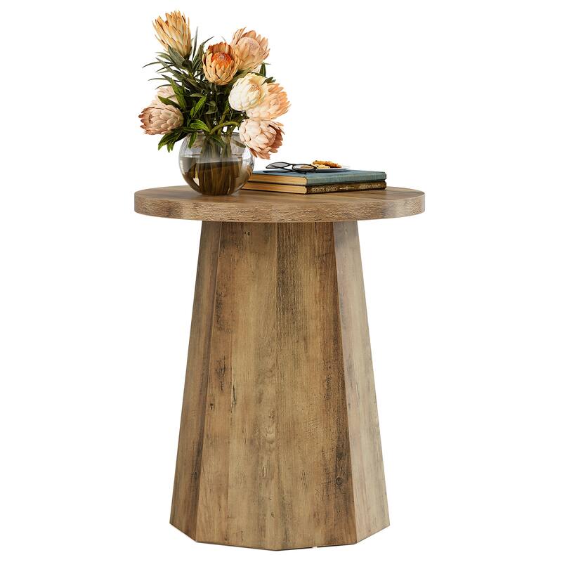 Round End Table, Wooden Couch Side Table, Nightstand Accent Furniture for Living Room, Bedroom