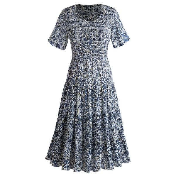 Women's Mid-Length Indigo Batik Dress