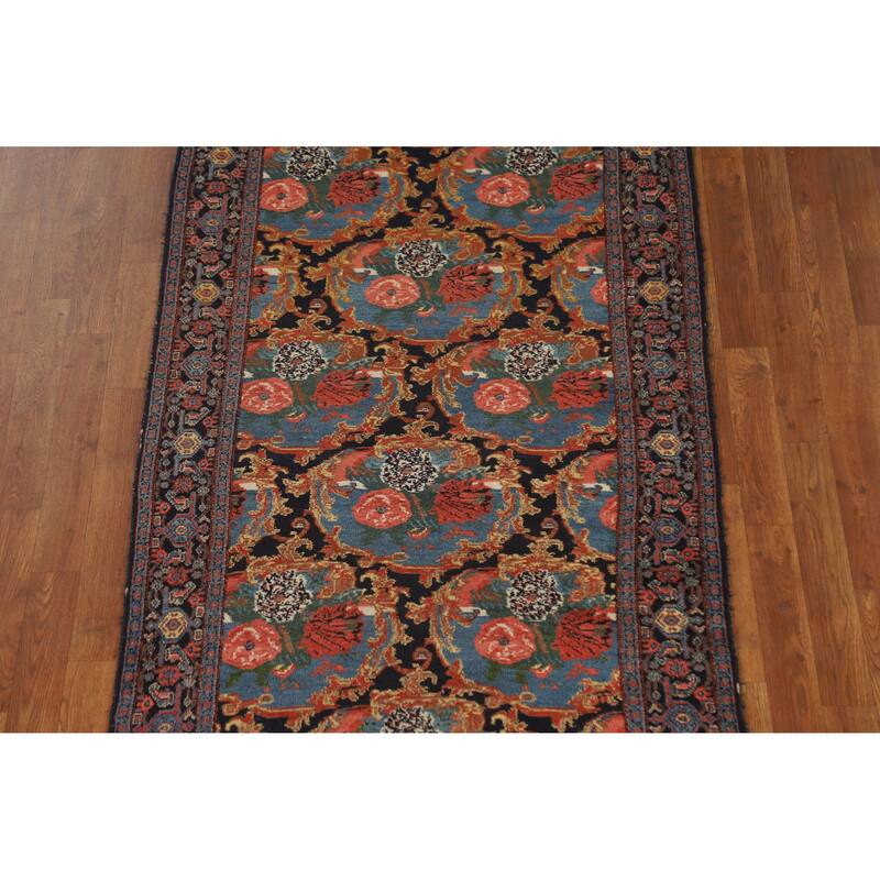 Hand Knotted Oriental 100% Wool Carpet Traditional All-Over Navy Blue & Blues Senneh Runner Rug - 19' 3'' X 3' 5''