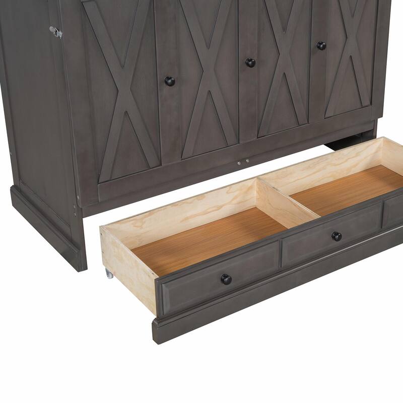 Solid Pine Murphy Bed Chest - Cube Cabinet Bed with Charging Station and Large Storage Drawer